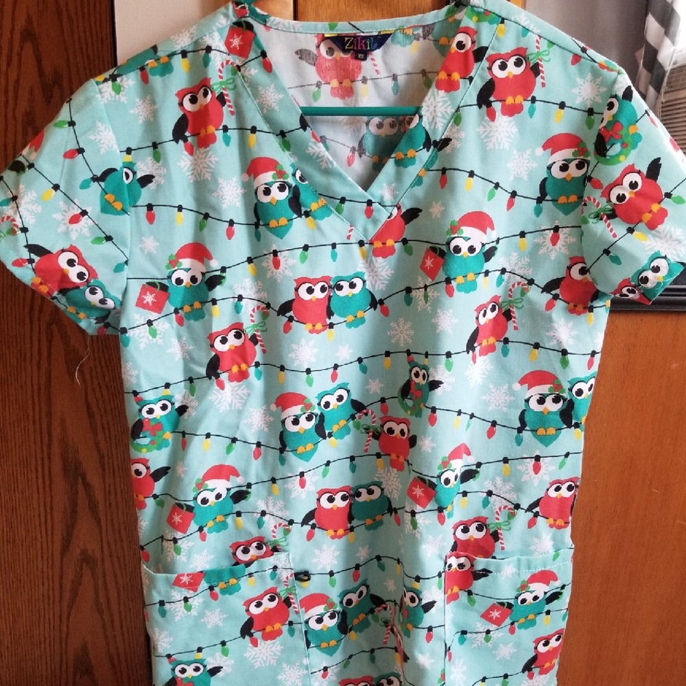 Christmas themed scrub top